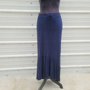AEROPOSTALE Long Navy Blue MAXI SKIRT Elastic Waist Drawstring Stretch Ruffle S